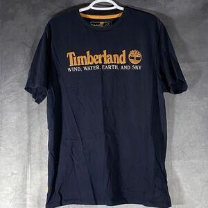 Timberland Spell Out T-Shirt Mens Sz L Organic Cotton 'Wind, Water, Earth, & Sky